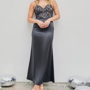 Commense Black Maxi Dress With Satin and Lace